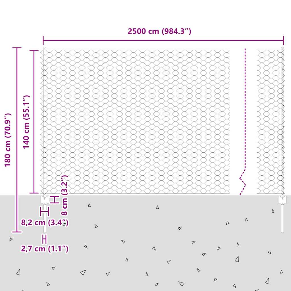 Recinzione in Rete Saldato Argento 25 x 1,4 m
