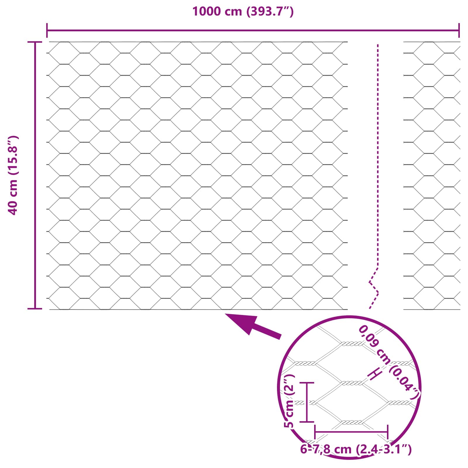 Recinzione Esagonale Verde PVC 10 x 0,4 m