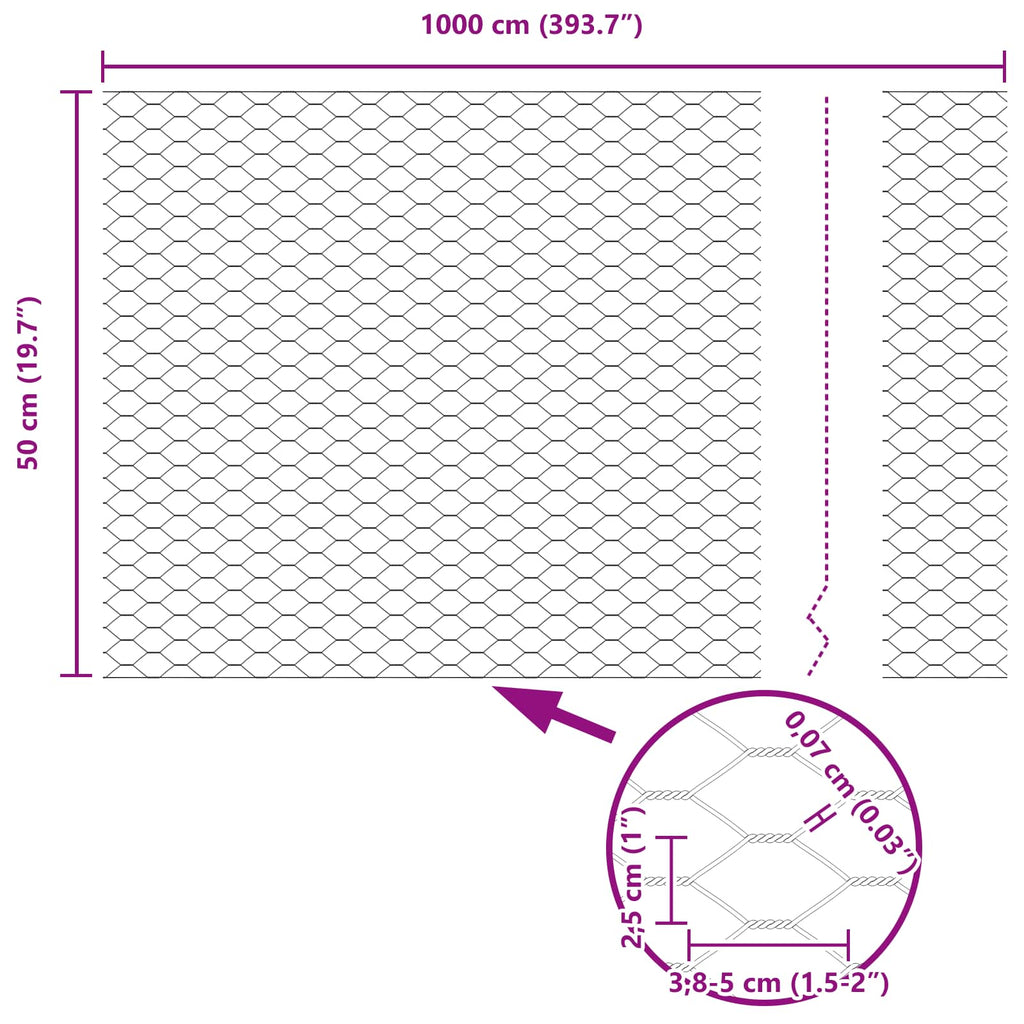 Recinzione Esagonale Verde PVC 0,5 x 10 m