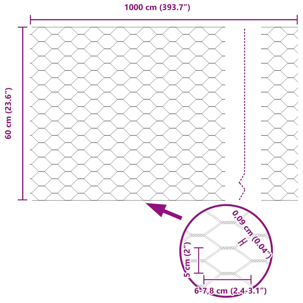Recinzione Esagonale Verde PVC 0,6 x 10 m