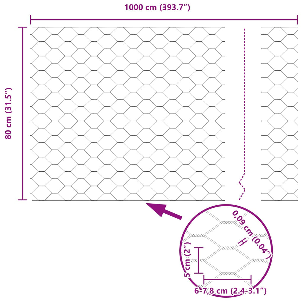 Recinzione Esagonale Verde PVC 0,8 x 10 m