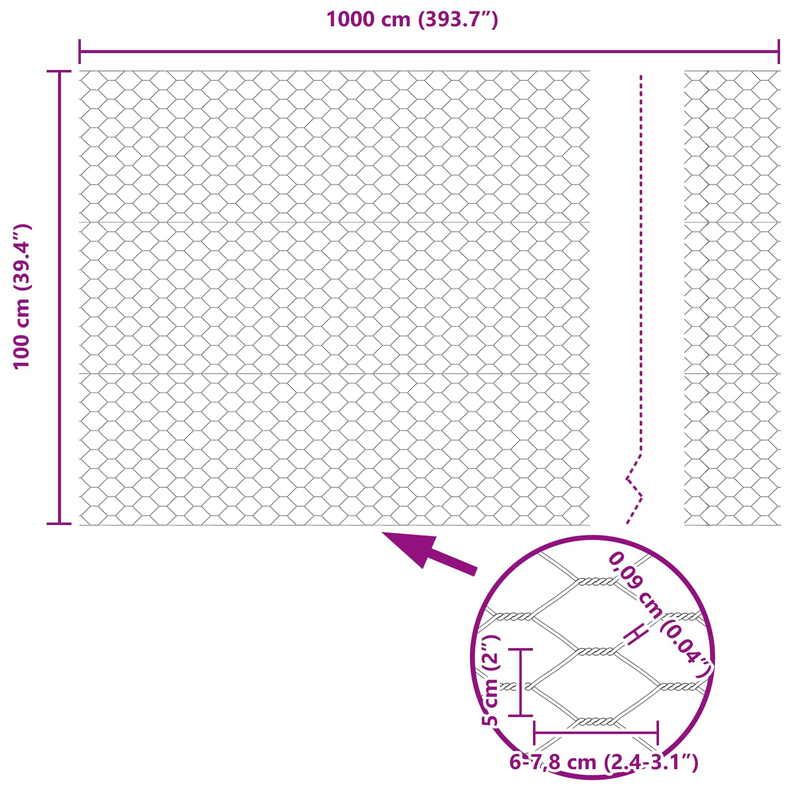Recinzione Esagonale Verde 1 x 10 m PVC