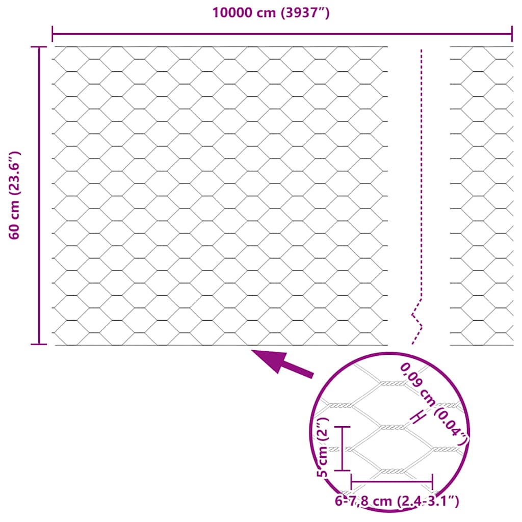 Recinzione Esagonale Verde 0,6 x 100 m PVC