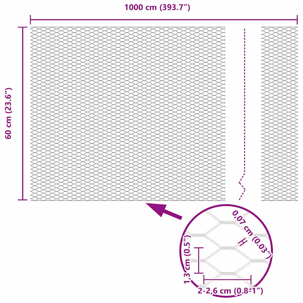 Recinzione Esagonale Grigio PVC 0,6 x 10 m