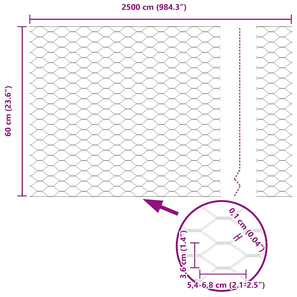 Recinzione Esagonale Grigio PVC 0,6 x 25 m