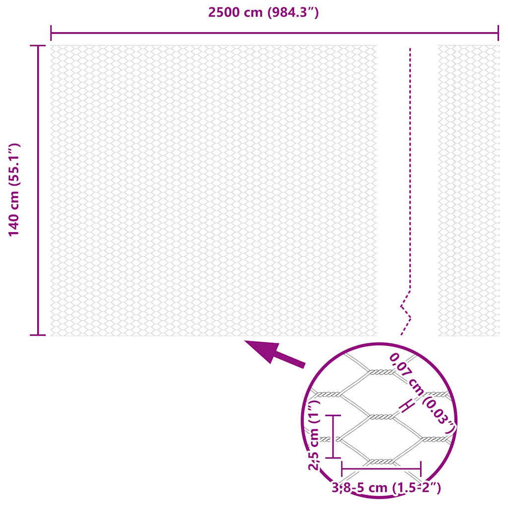 Recinzione Esagonale Grigio PVC 1,4 x 25 m