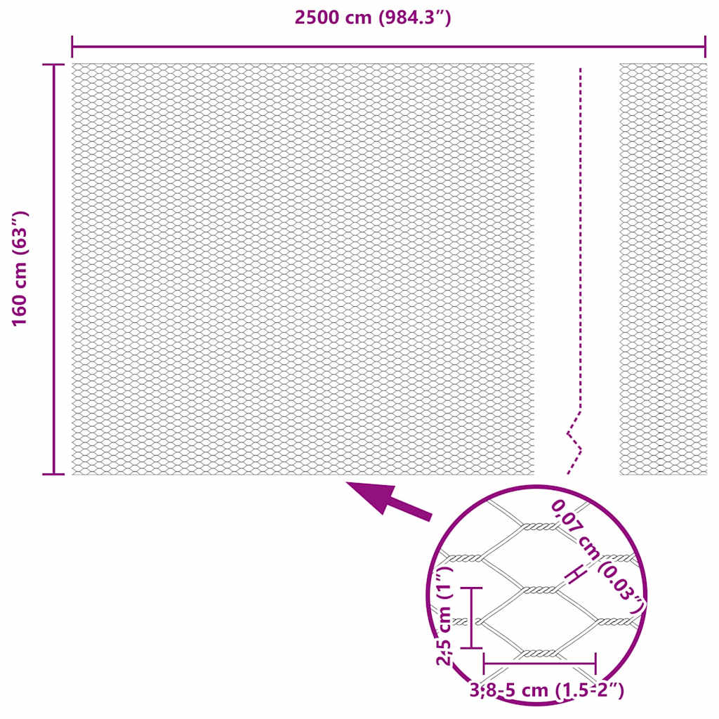 Recinzione Esagonale Grigio PVC 1,6 x 25 m