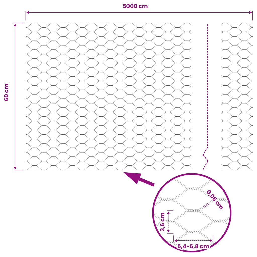 Recinzione Esagonale Grigio PVC 0,6 x 50 m
