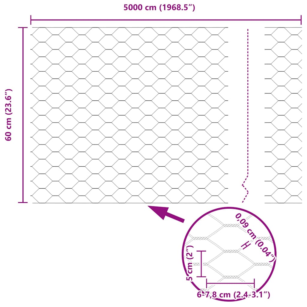 Recinzione Esagonale Grigio PVC 0,6 x 50 m