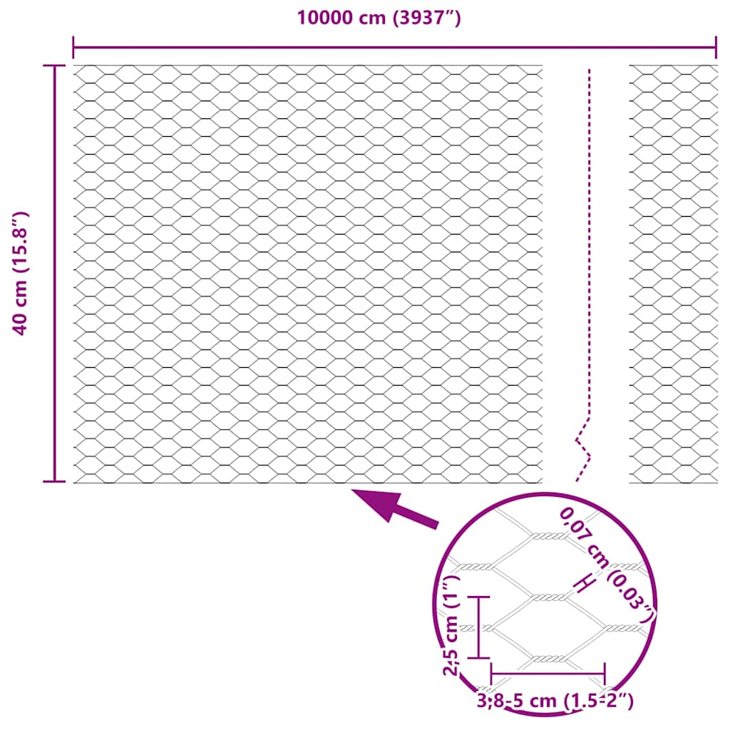 Recinzione Esagonale Grigio PVC 0,4 x 100 m