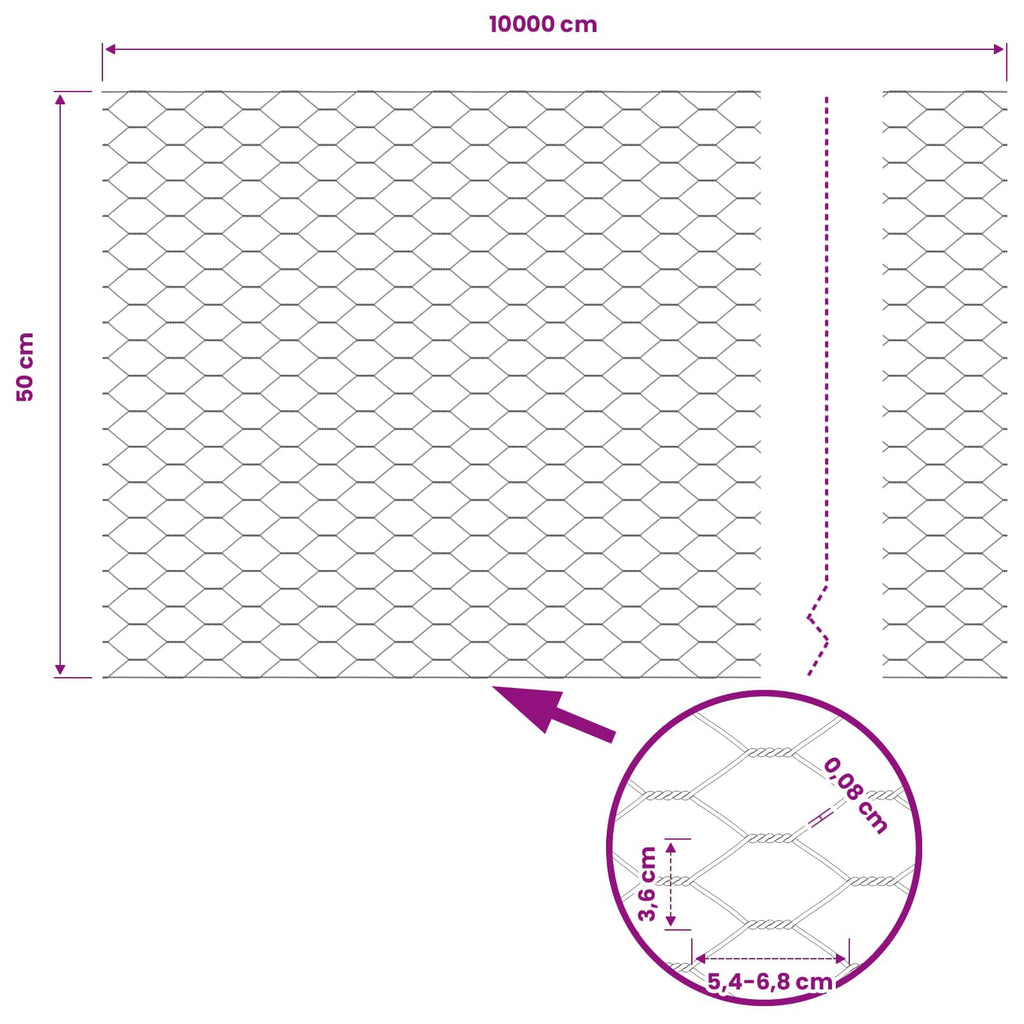 Recinzione Esagonale Grigio PVC 0,5 x 100 m