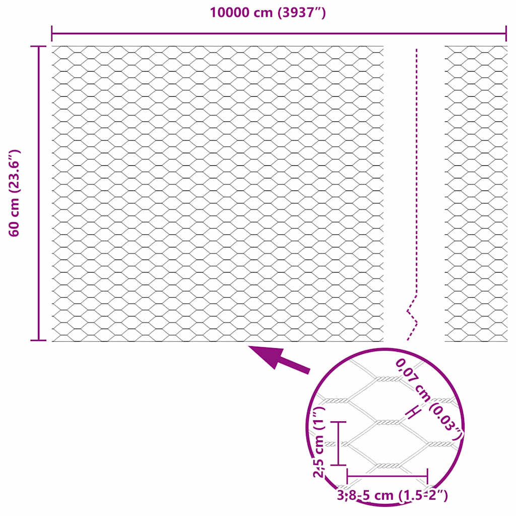 Recinzione Esagonale Grigio PVC 0,6 x 100 m
