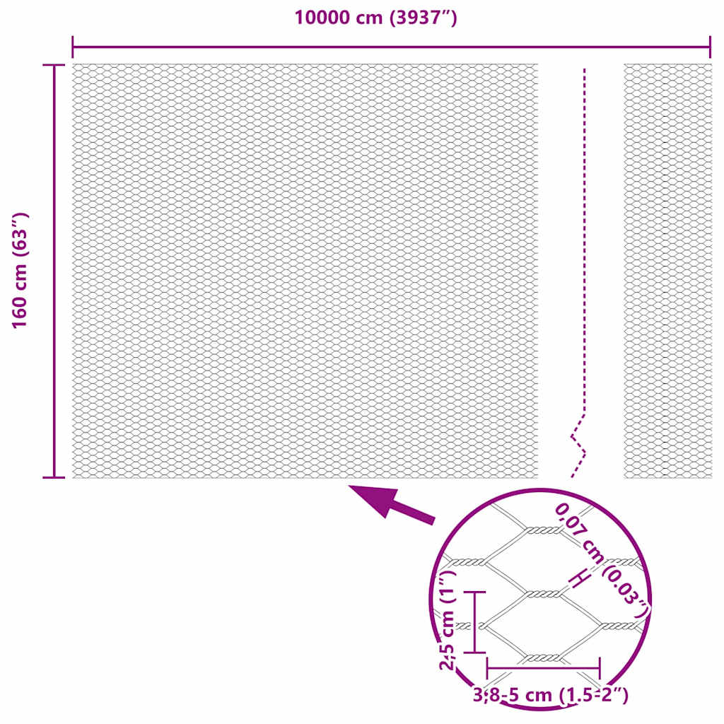 Recinzione Esagonale in PVC Grigio 1,6 x 100 m