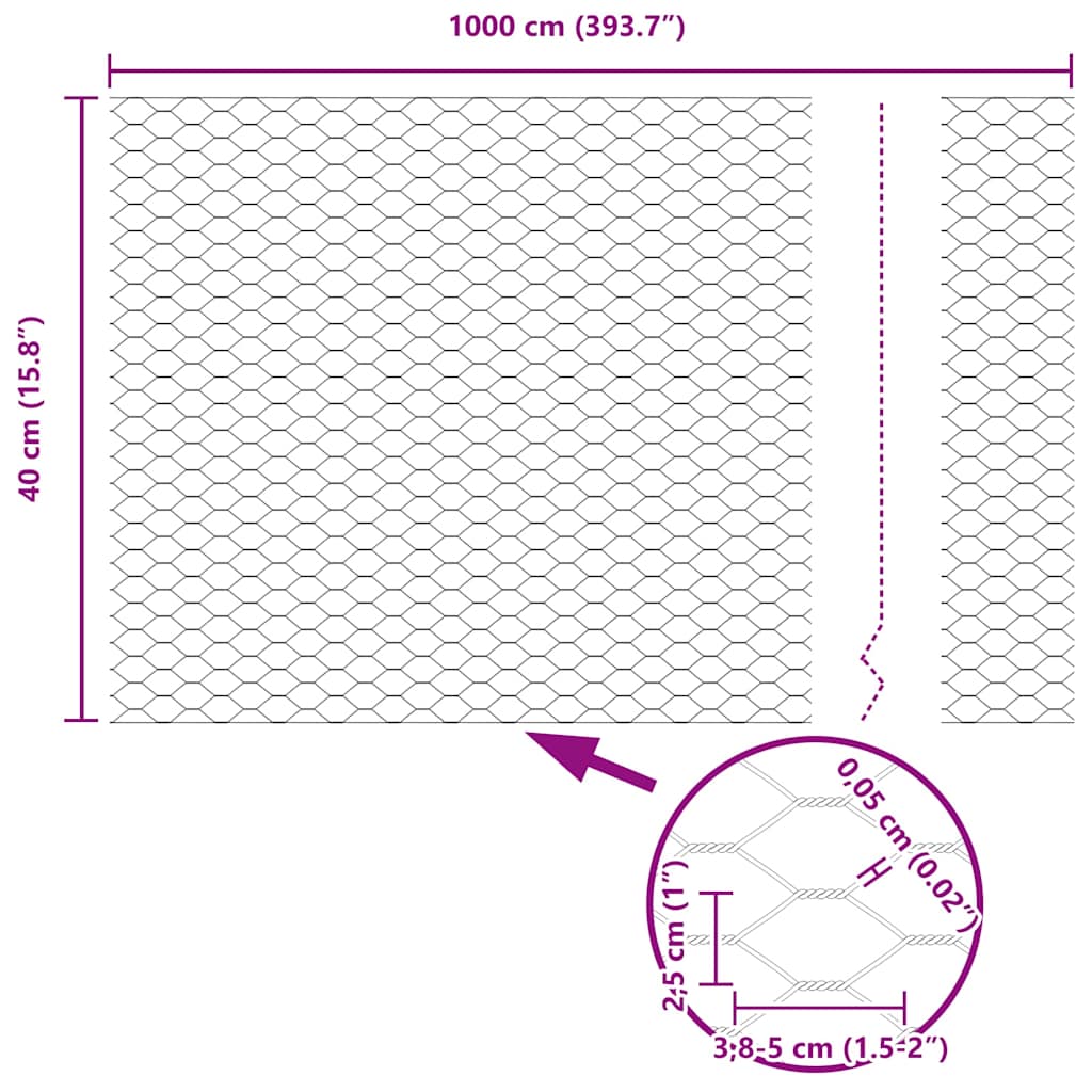 Recinzione Esagonale Argento 0,4 x 10 m Acciaio Zincato