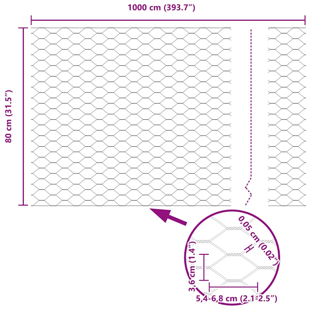 Recinzione Esagonale Argento 0,8 x 10 m Acciaio Zincato