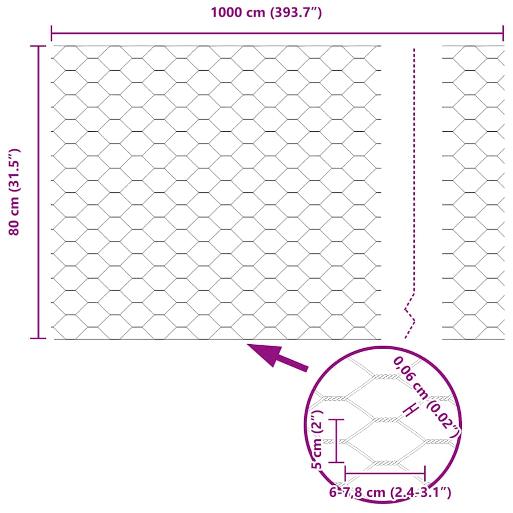 Recinzione Esagonale Argento 0,8 x 10 m Acciaio Zincato