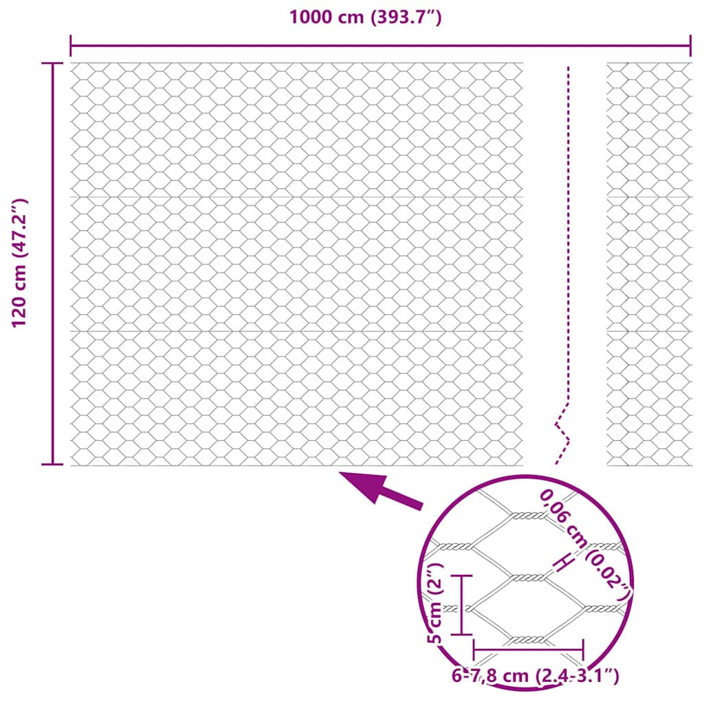 Recinzione Esagonale Argento 1,2 x 10 m Acciaio Zincato
