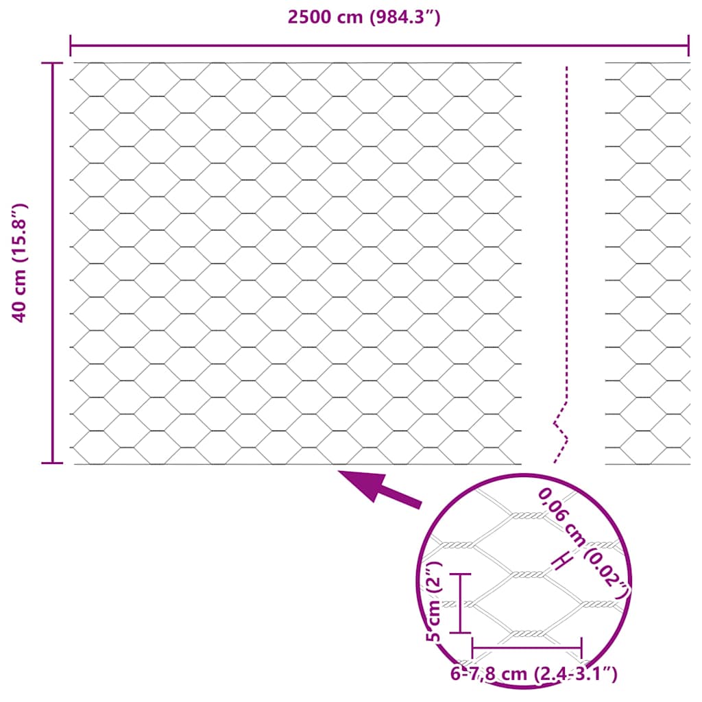 Recinzione Esagonale Argento 25 x 0,4 m Acciaio Zincato
