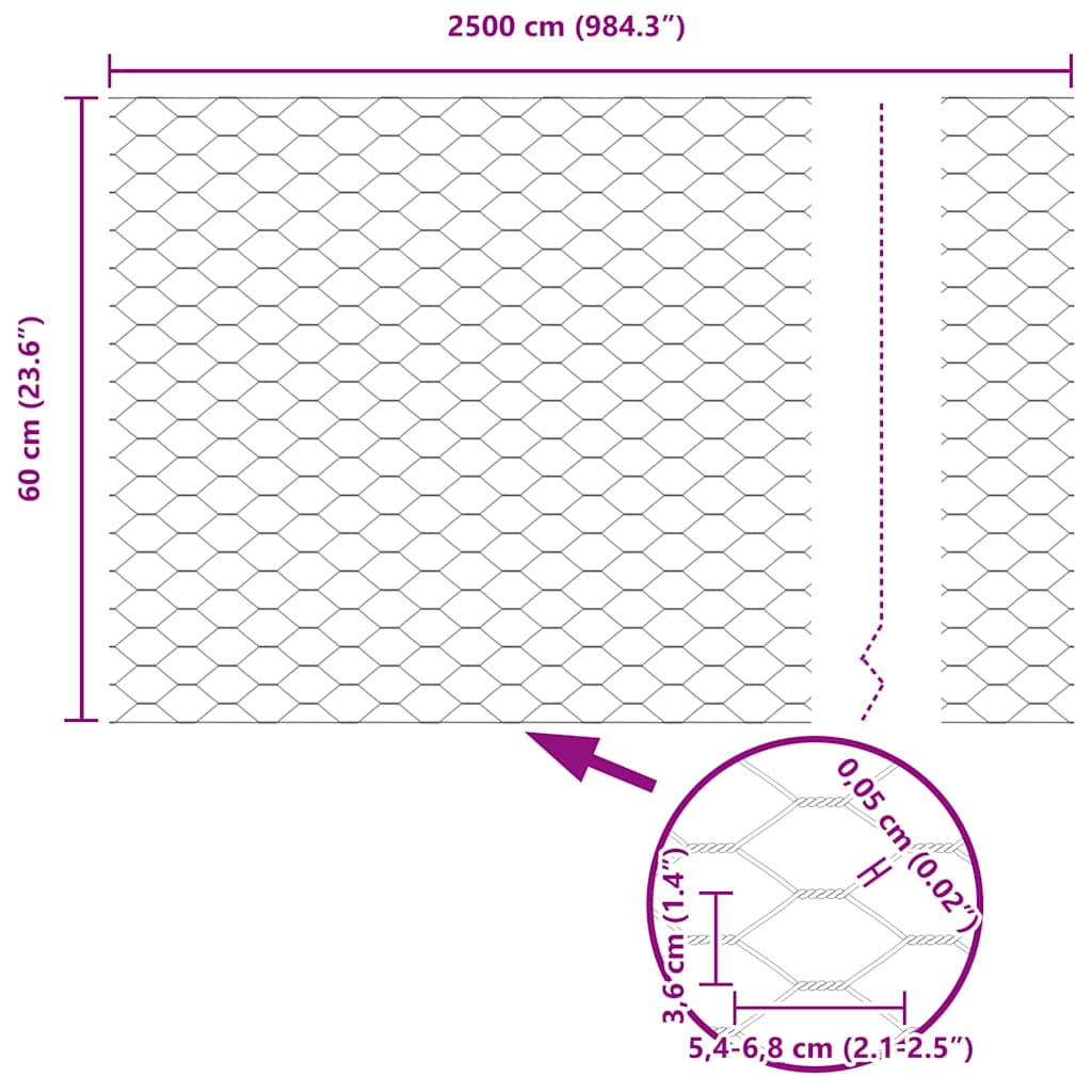 Recinzione Esagonale Argento 0,6 x 25 m Acciaio Zincato