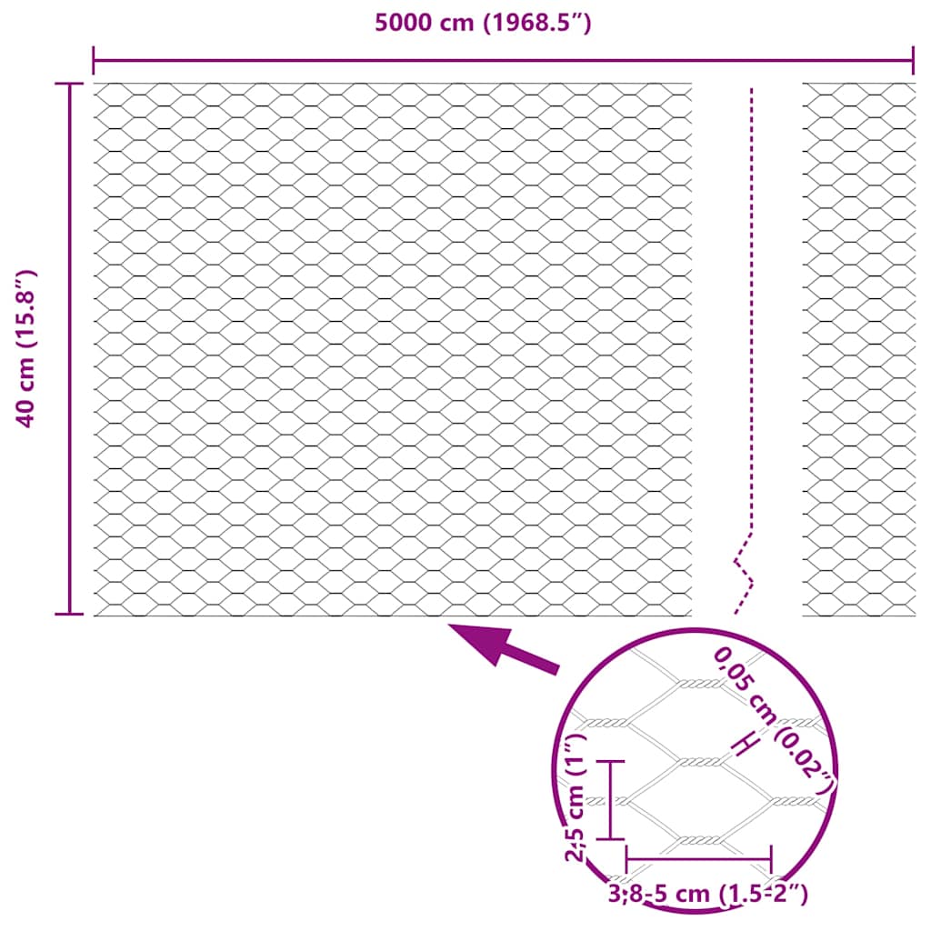 Recinzione Esagonale Argento 50 x 0,4 m Acciaio Zincato