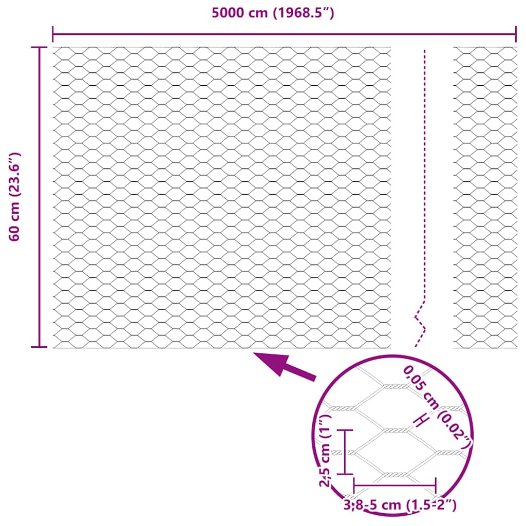Recinzione Esagonale Argento 50 x 0,6 m Acciaio Zincato