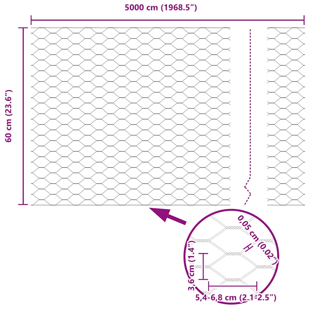 Recinzione Esagonale Argento 0,6 x 50 m Acciaio Zincato