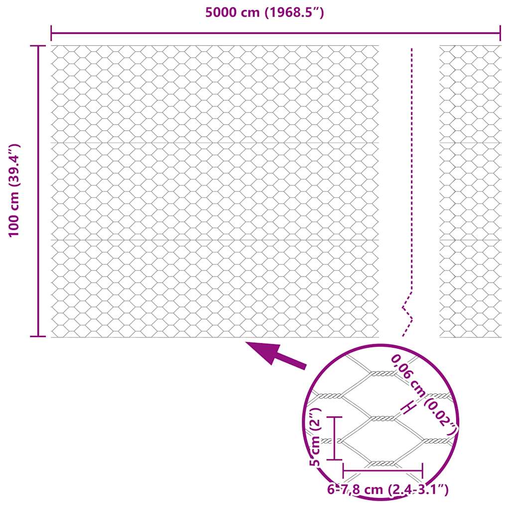 Recinzione Esagonale Argento 50 x 1 m Acciaio Zincato