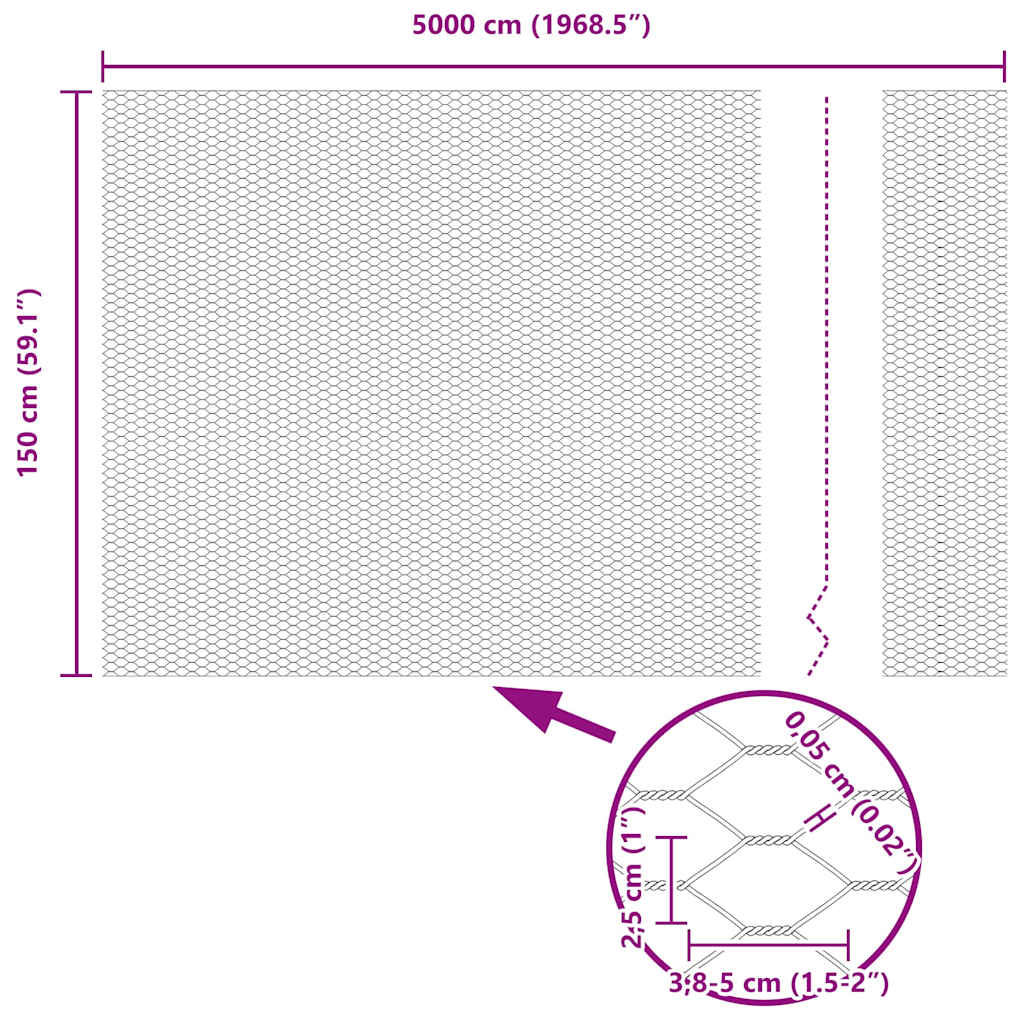Recinzione Esagonale Argento 1,5 x 50 m Acciaio Zincato