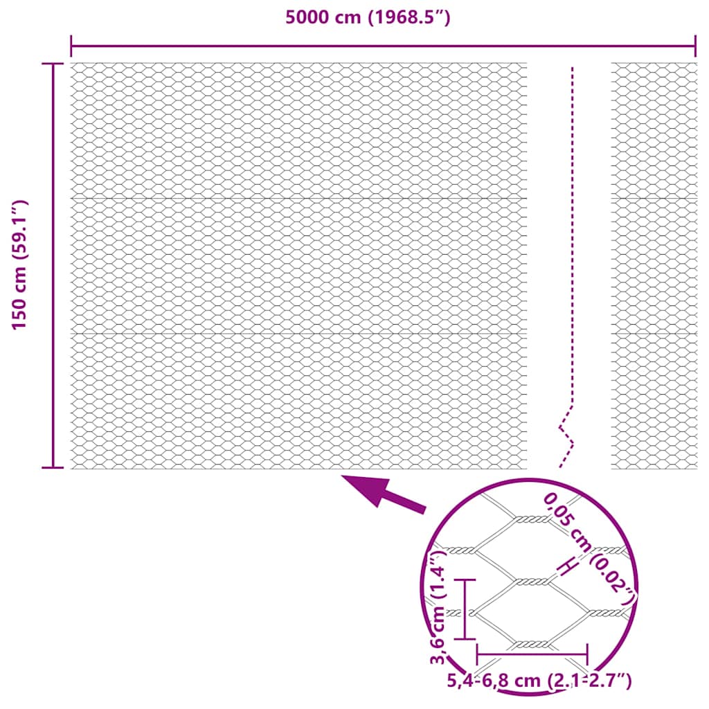 Recinzione Esagonale Argento 1,5 x 50 m Acciaio Zincato