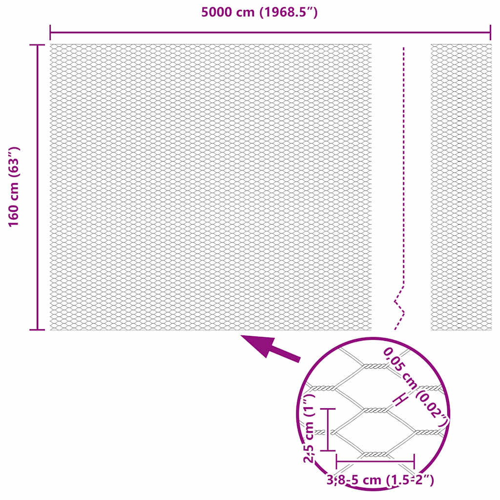 Recinzione Esagonale Argento 1,6 x 50 m Acciaio Zincato