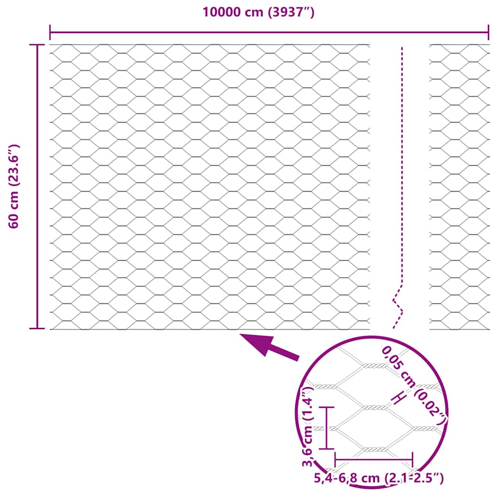 Recinzione Esagonale Argento 0,6 x 100 m Acciaio zincato