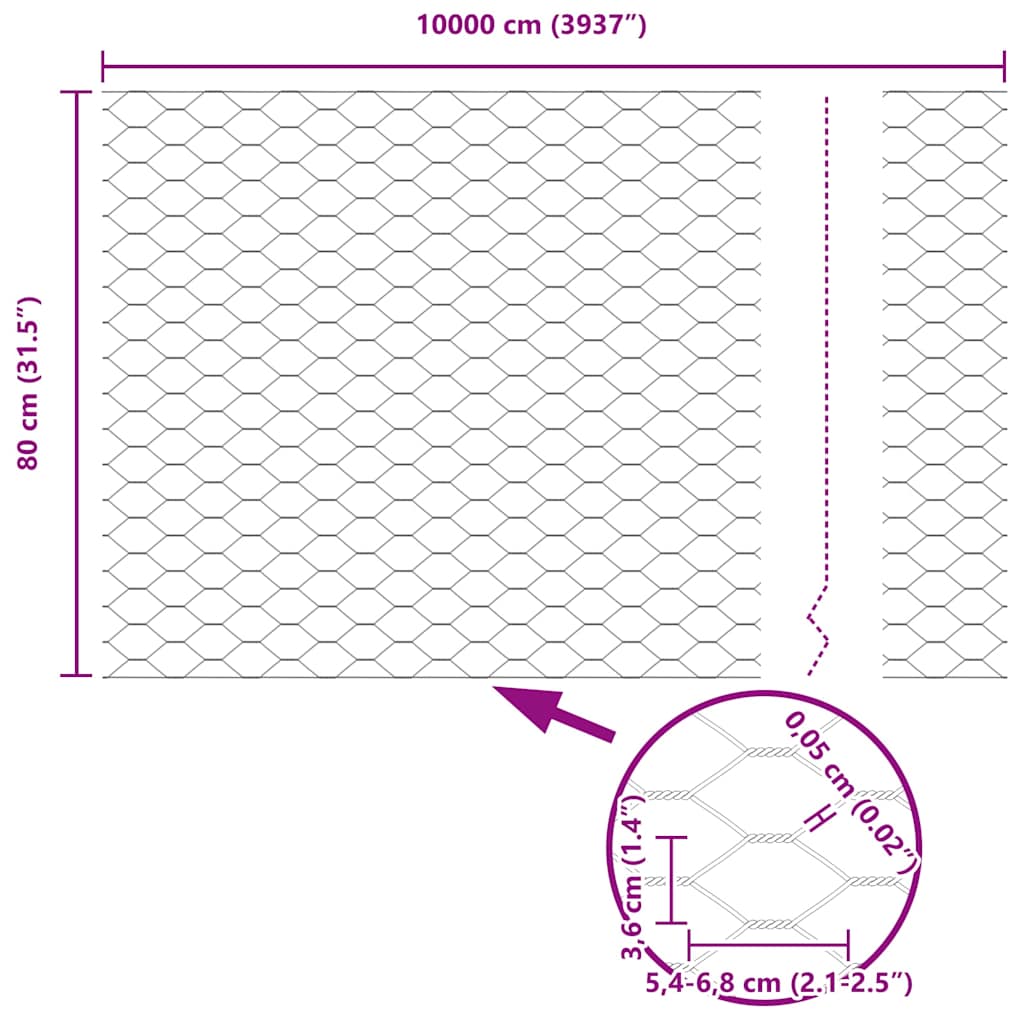 Recinzione Esagonale Argento 0,8 x 100 m Acciaio Zincato