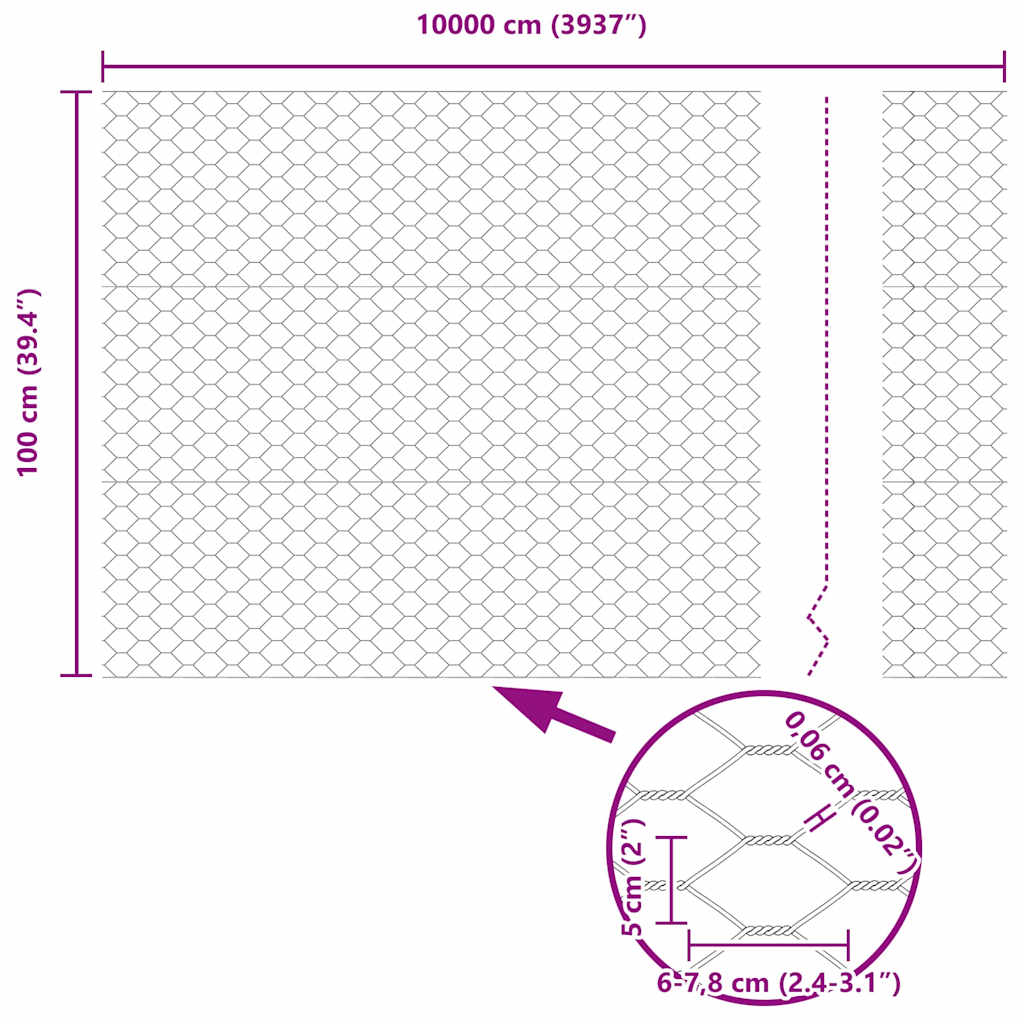 Recinzione Esagonale Argento 100 x 1 m Acciaio Zincato
