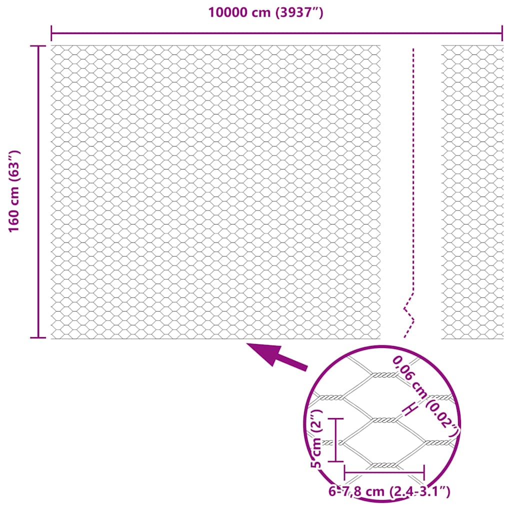 Recinzione Esagonale Argento 100 m Acciaio Zincato