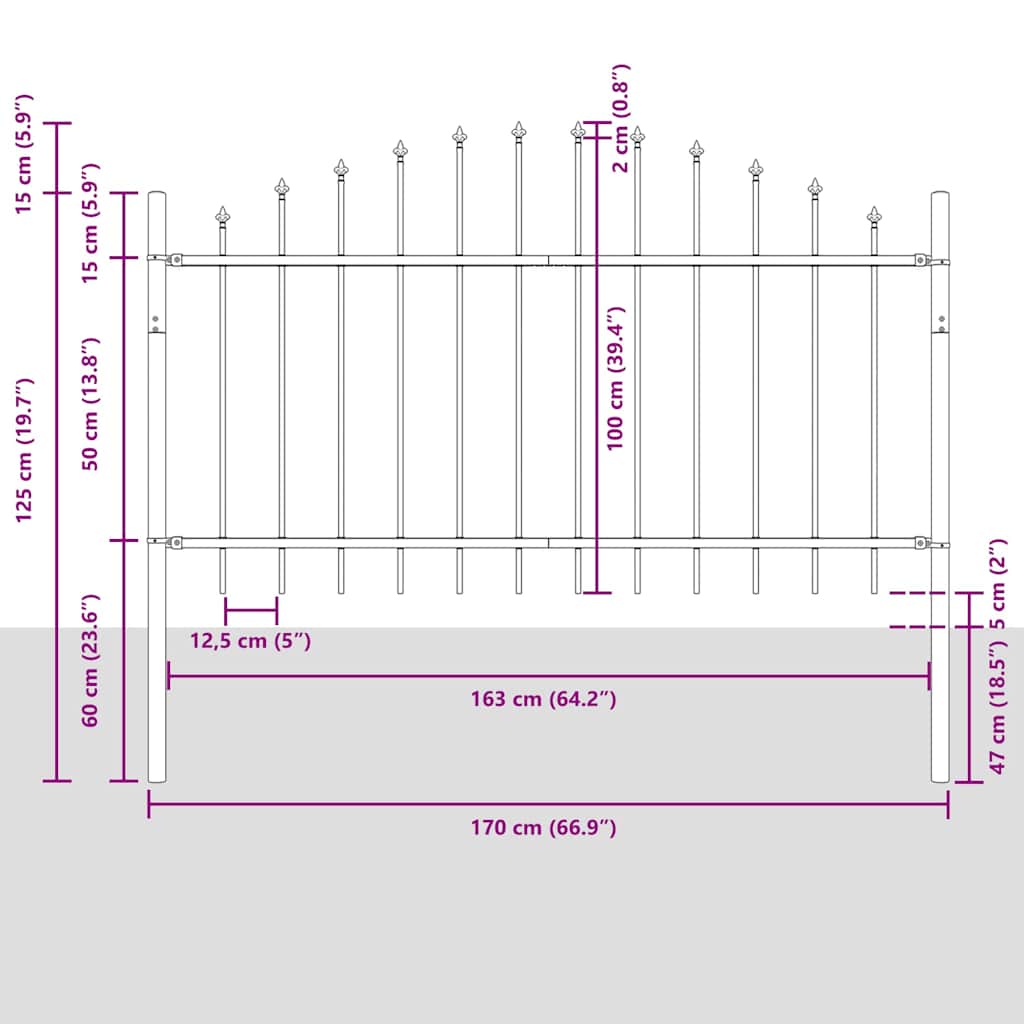 Recinzione per Giardino 4 pcs Acciaio Verniciato Grigio 170 x 140 cm