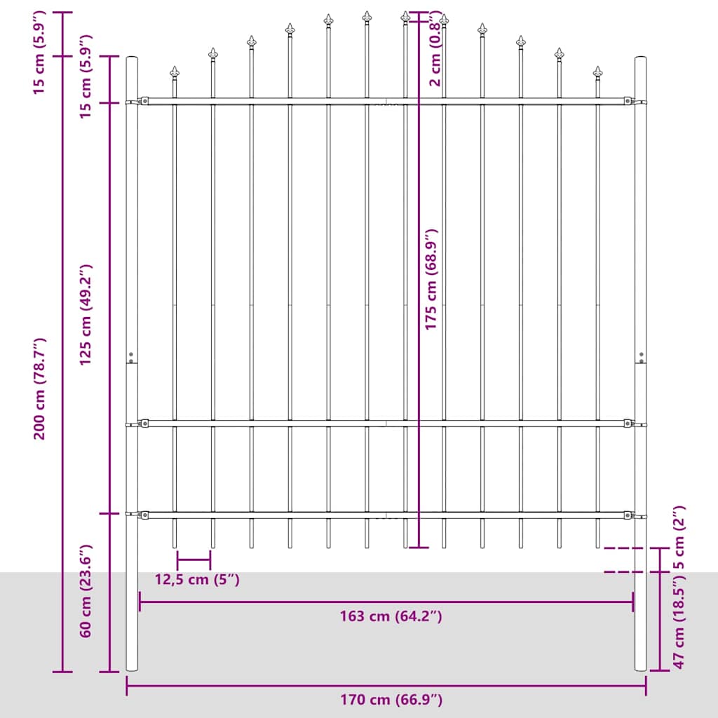 Recinzione per Giardino 8 pezzi Acciaio Grigio 170 x 215 cm