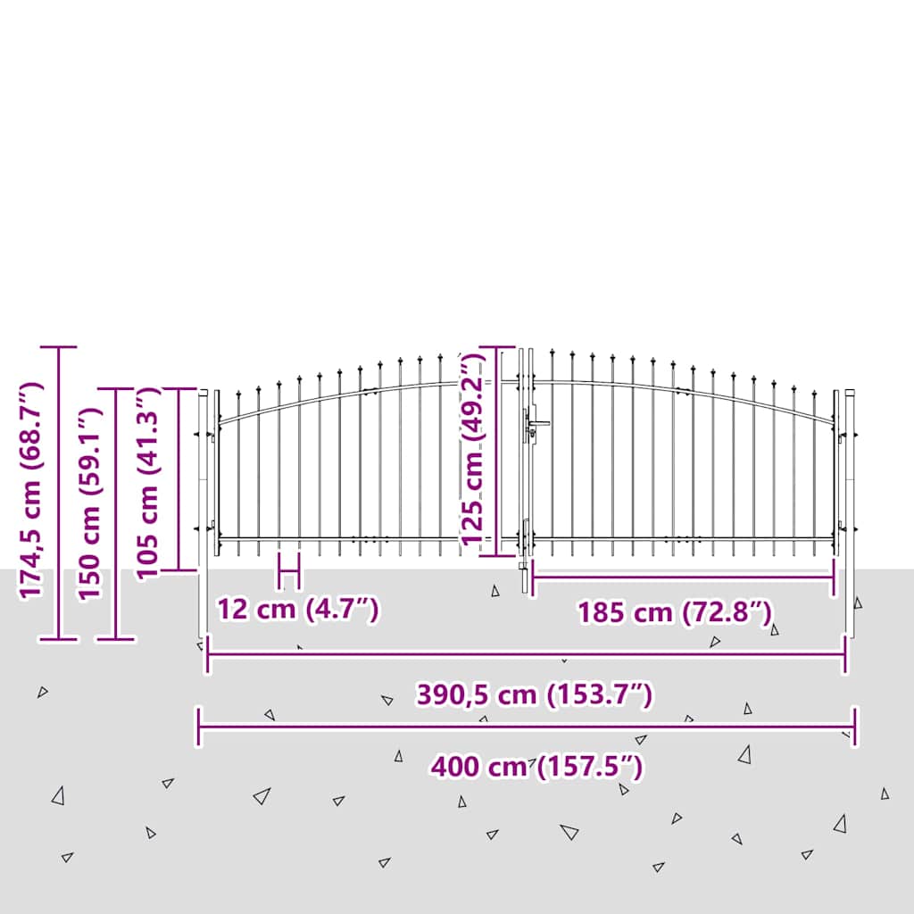 Cancello Doppio Woerden Grigio 400 x 174,5 cm Acciaio