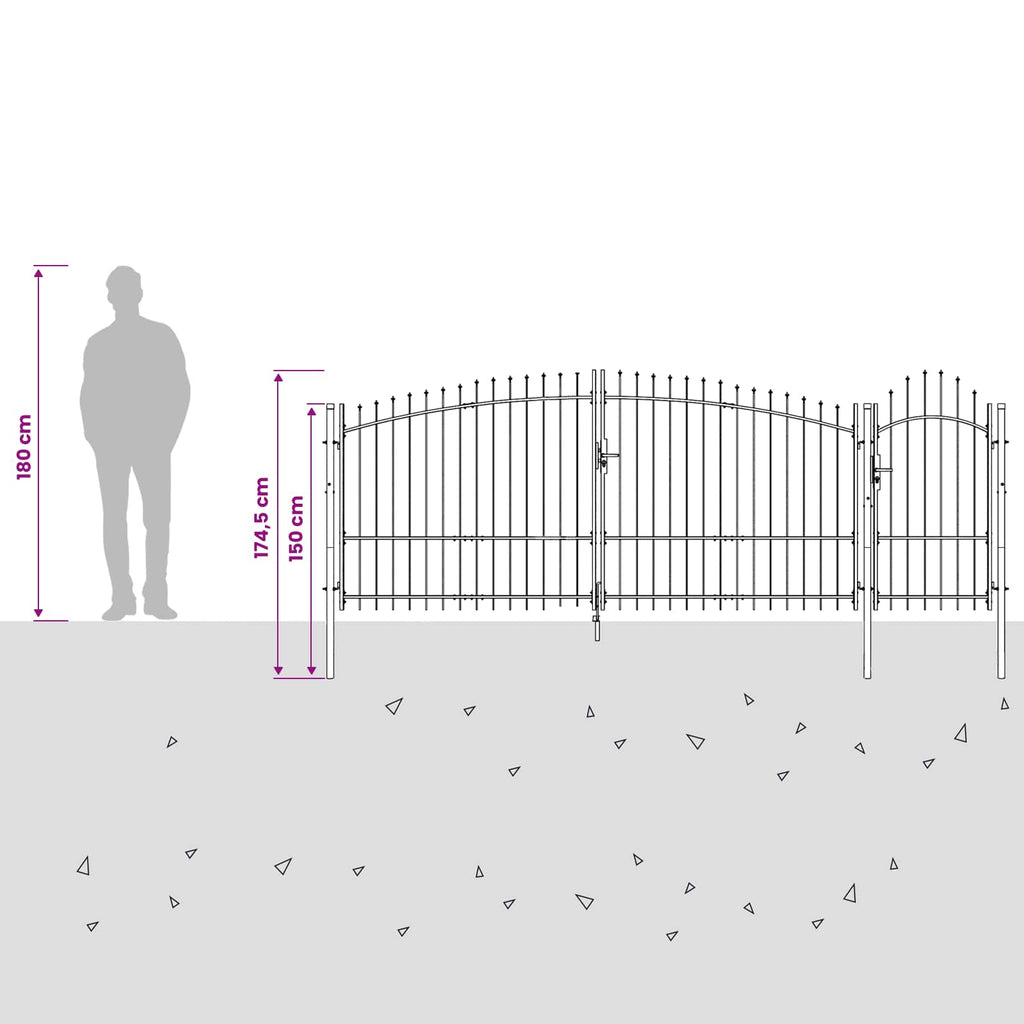 Cancello da giardino Woerden Grigio 125 x 400 cm Acciaio