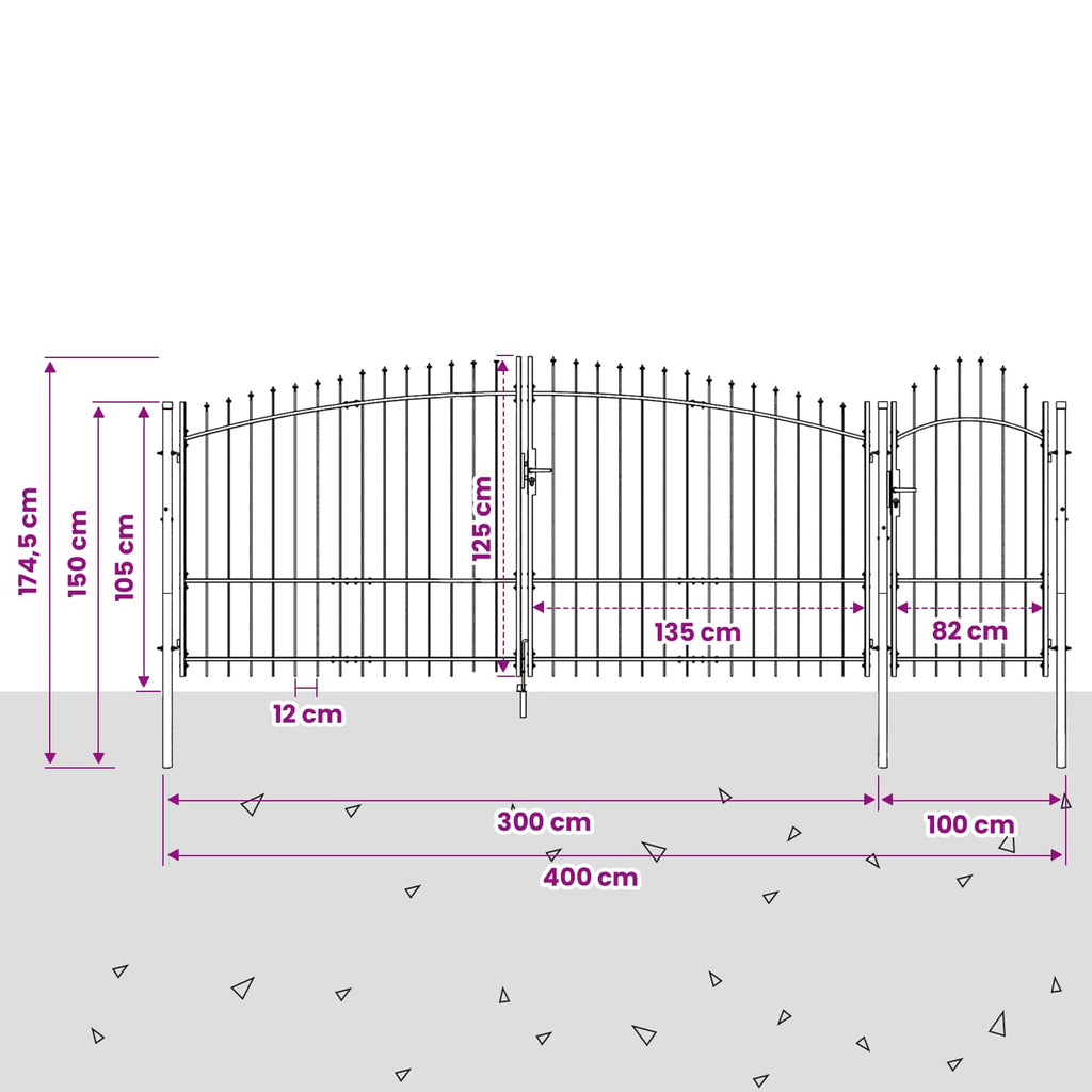 Cancello da giardino Woerden Grigio 125 x 400 cm Acciaio
