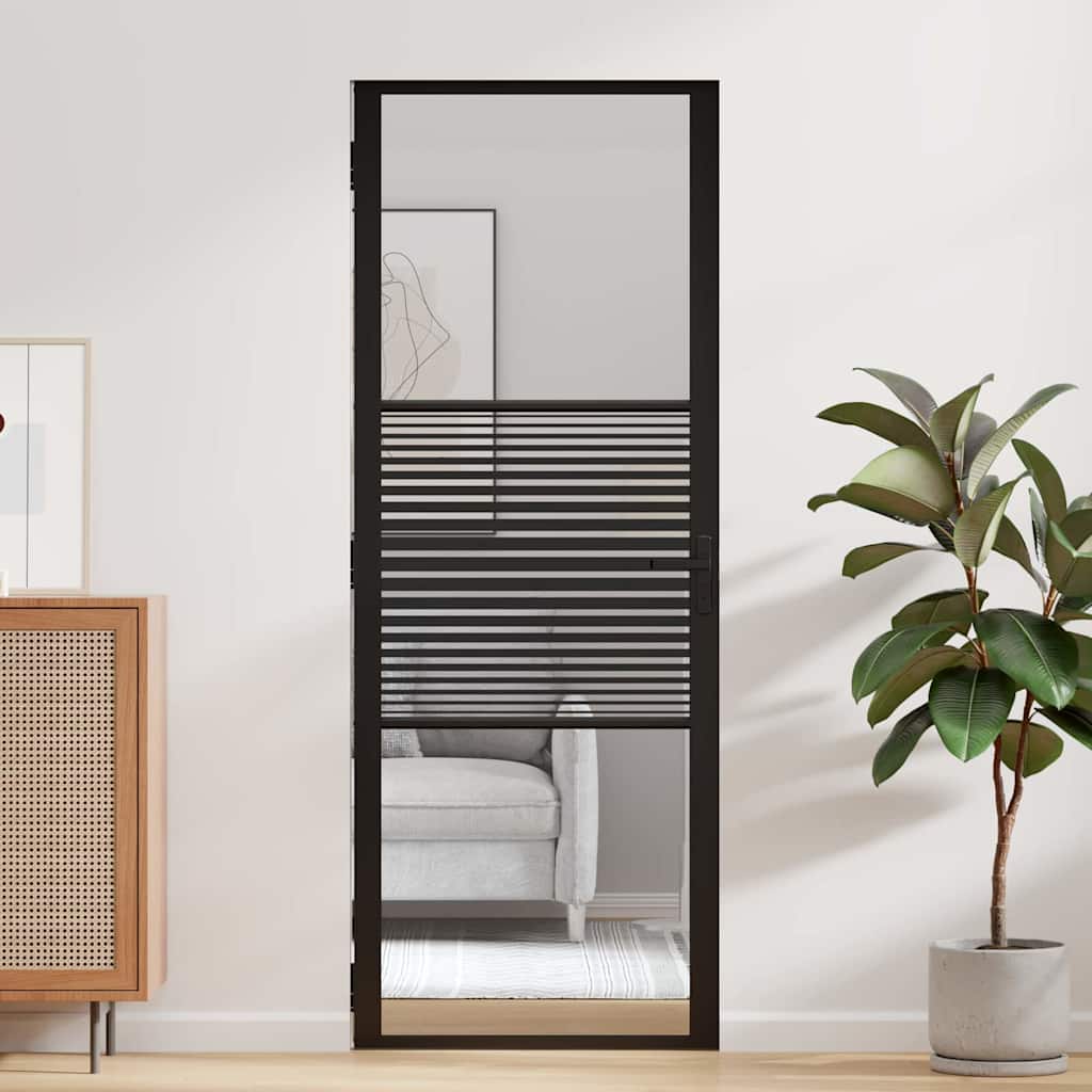 Porta in vetro rigato nero 76 x 3,5 x 201,5 cm - Alluminio