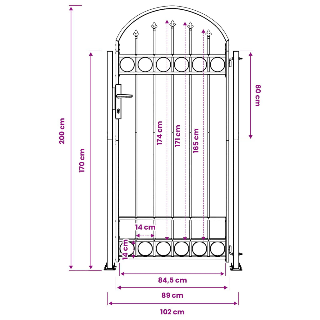 Palo della recinzione ASSEN 200 x 88 x 14 cm Acciaio Grigio