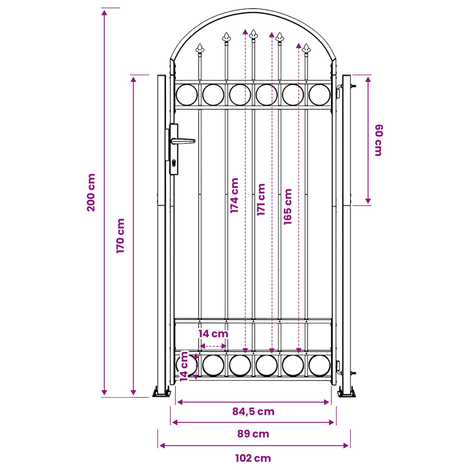 Palo della recinzione ASSEN 200 x 88 x 14 cm Acciaio Grigio