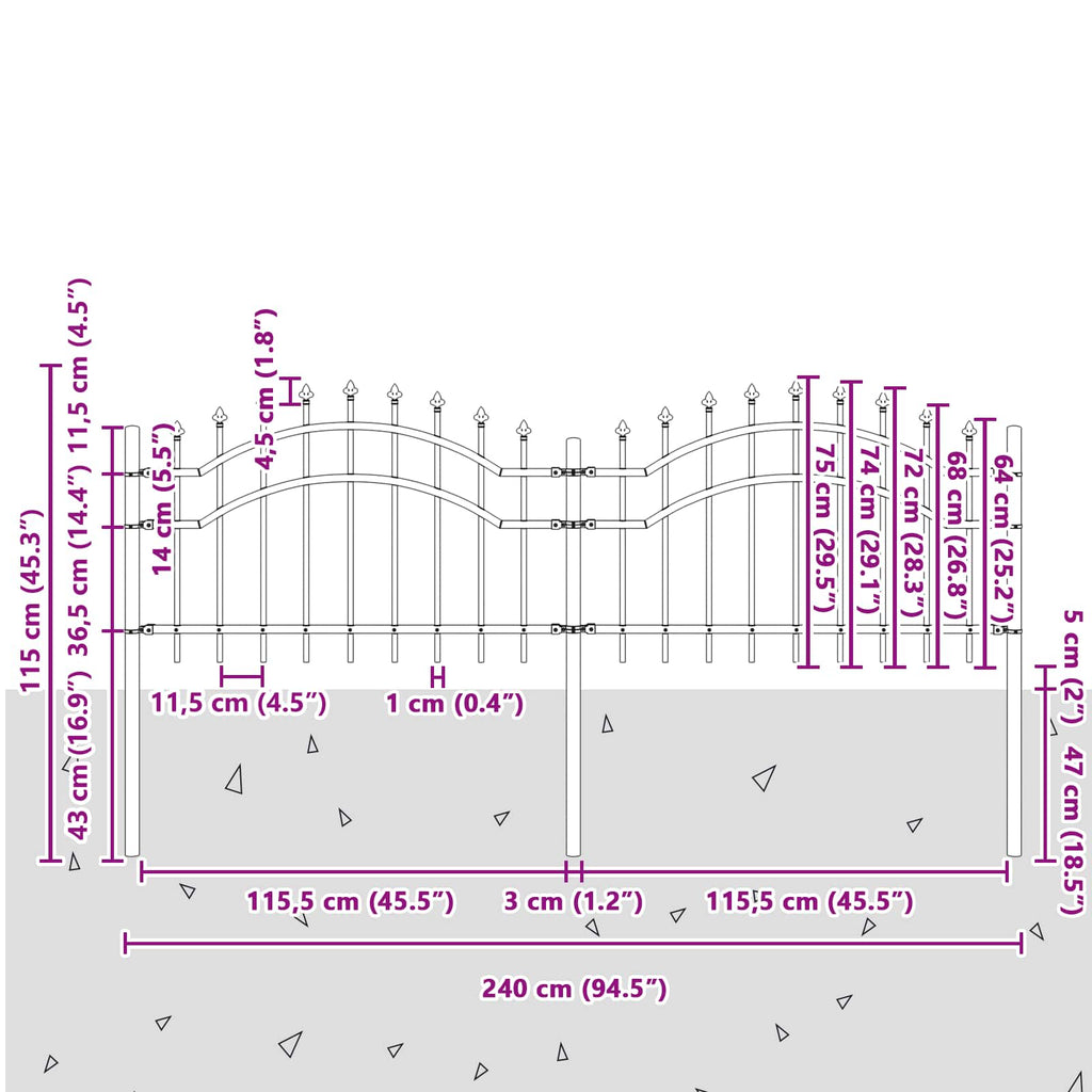 Recinzione per Giardino Woerden Grigio 240 x 115 cm