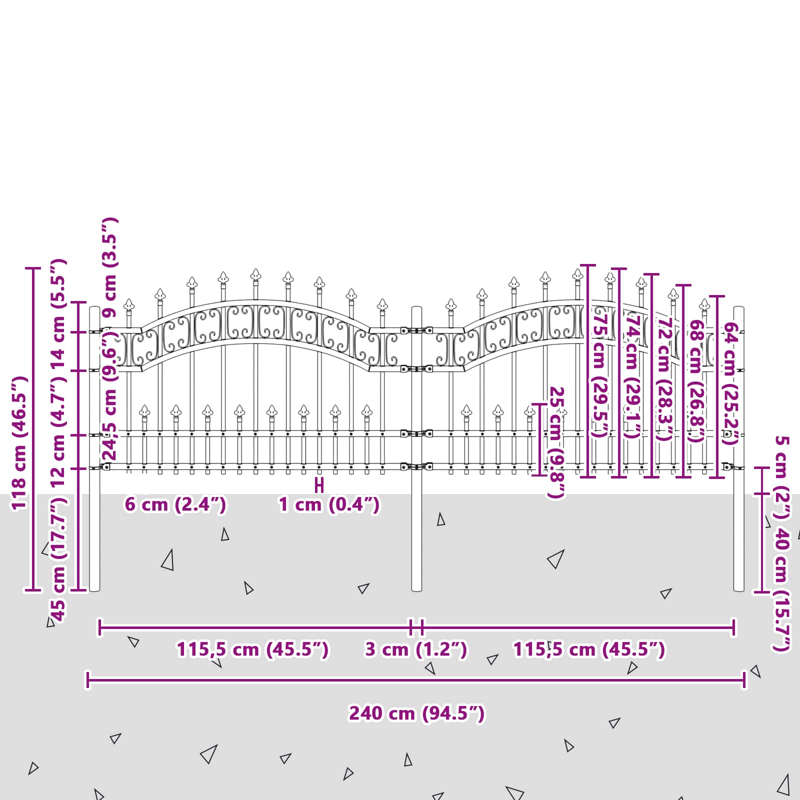 Recinzione da Giardino KAMPEN 240 x 118 cm Acciaio Grigio