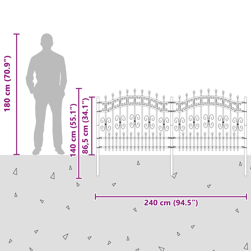 Recinzione da Giardino KAMPEN 240 x 140 cm Acciaio Grigio Mesh
