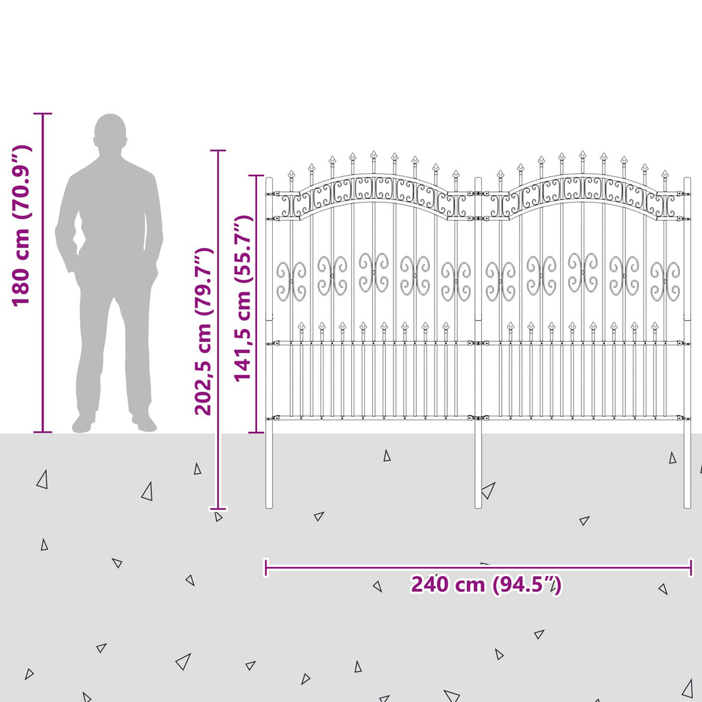 Recinzione da Giardino KAMPEN 240 x 202,5 cm Acciaio Grigio