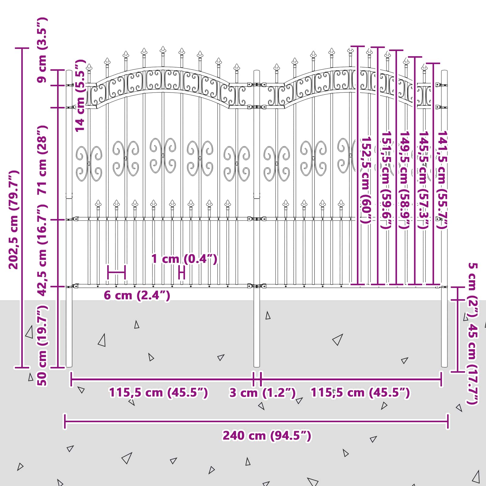 Recinzione da Giardino KAMPEN 240 x 202,5 cm Acciaio Grigio
