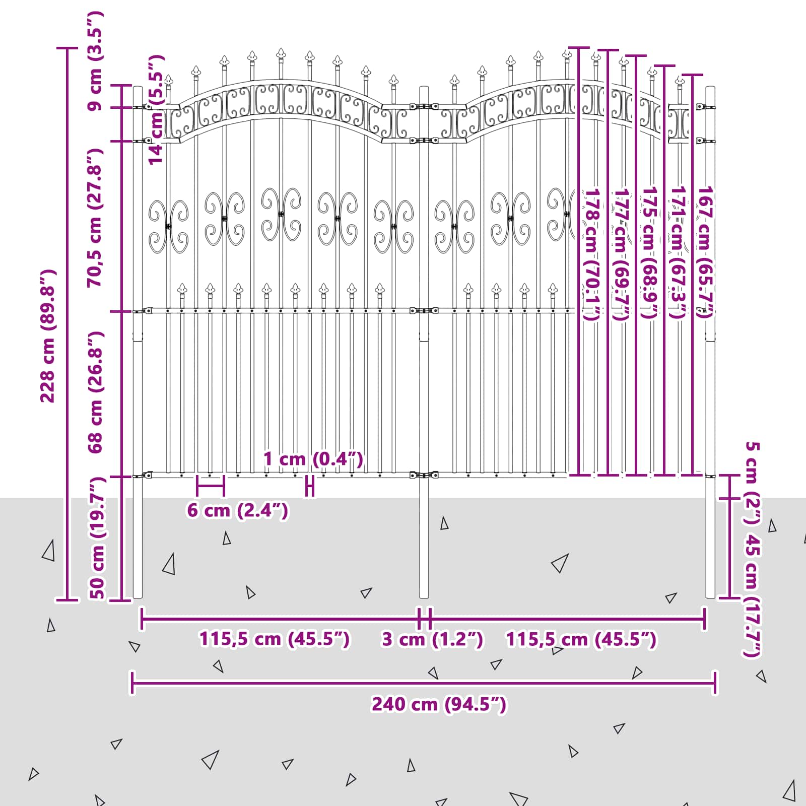 Recinzione per Giardino KAMPEN 240 x 228 cm Acciaio Verniciato Grigio