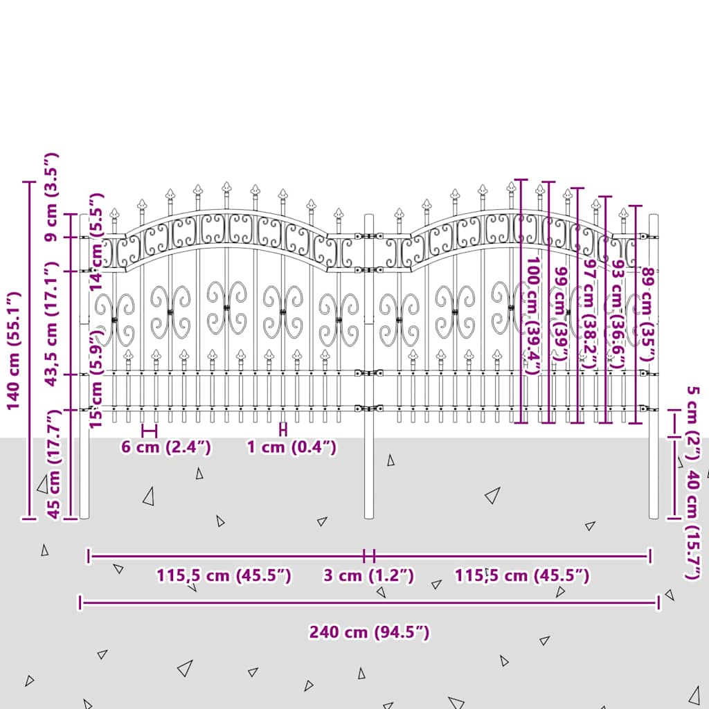 Recinzione da Giardino KAMPEN 240 x 140 cm Acciaio Verniciato Bianco