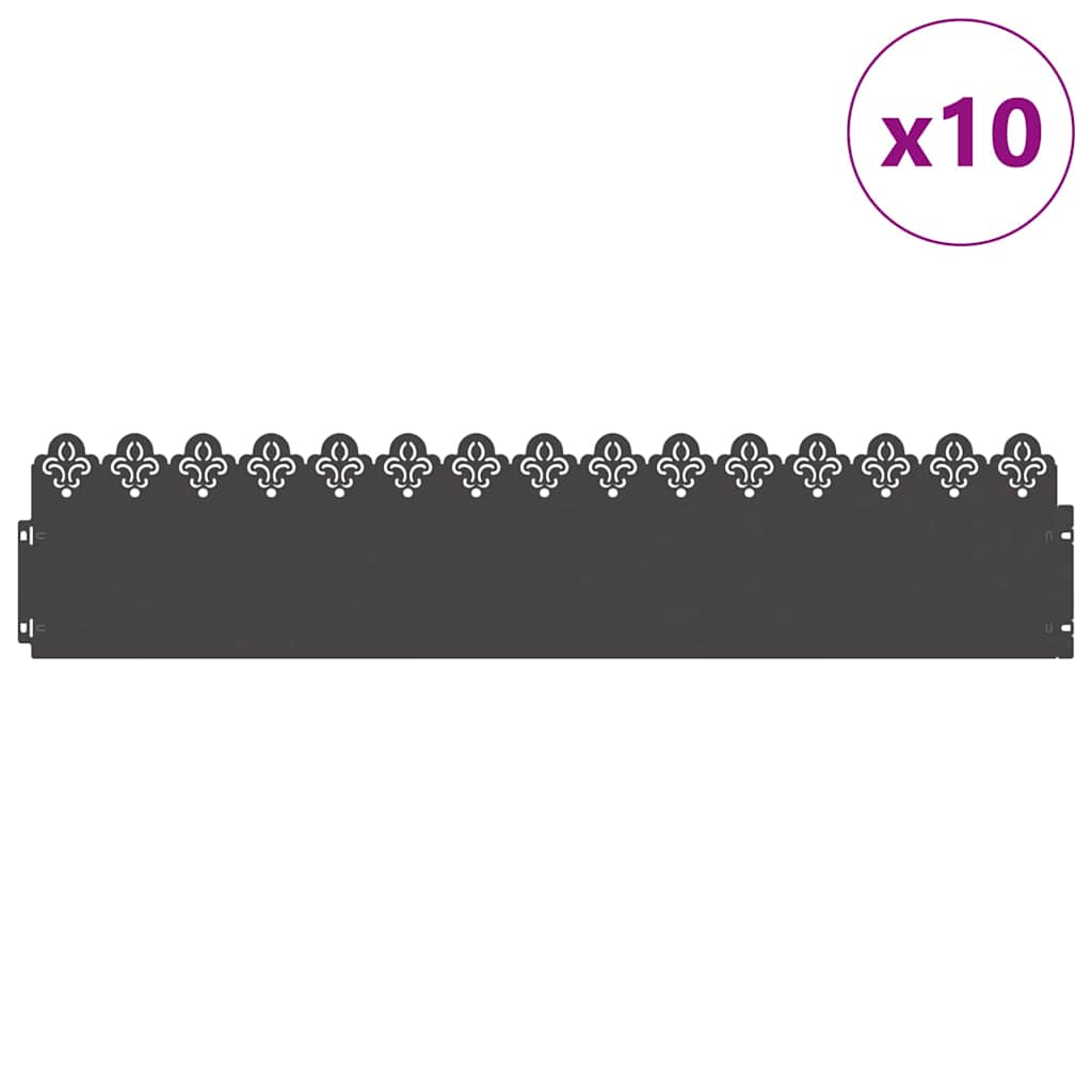 Bordure per prato 10 pz Nero 103 x 0,05 x 22 cm Acciaio